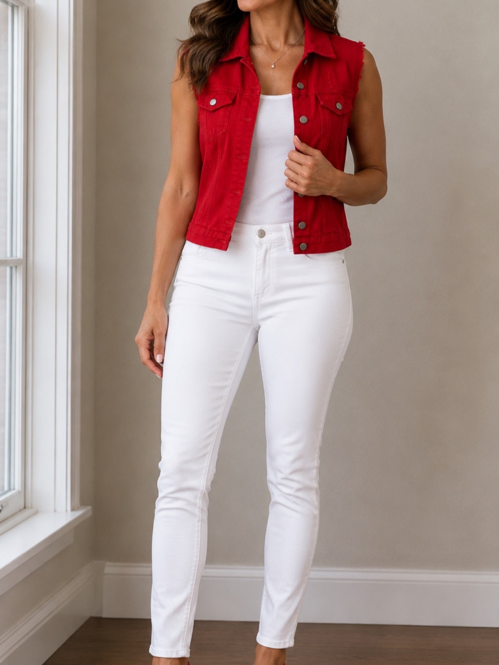 Lucky Brand Red Sleeveless Denim Vest